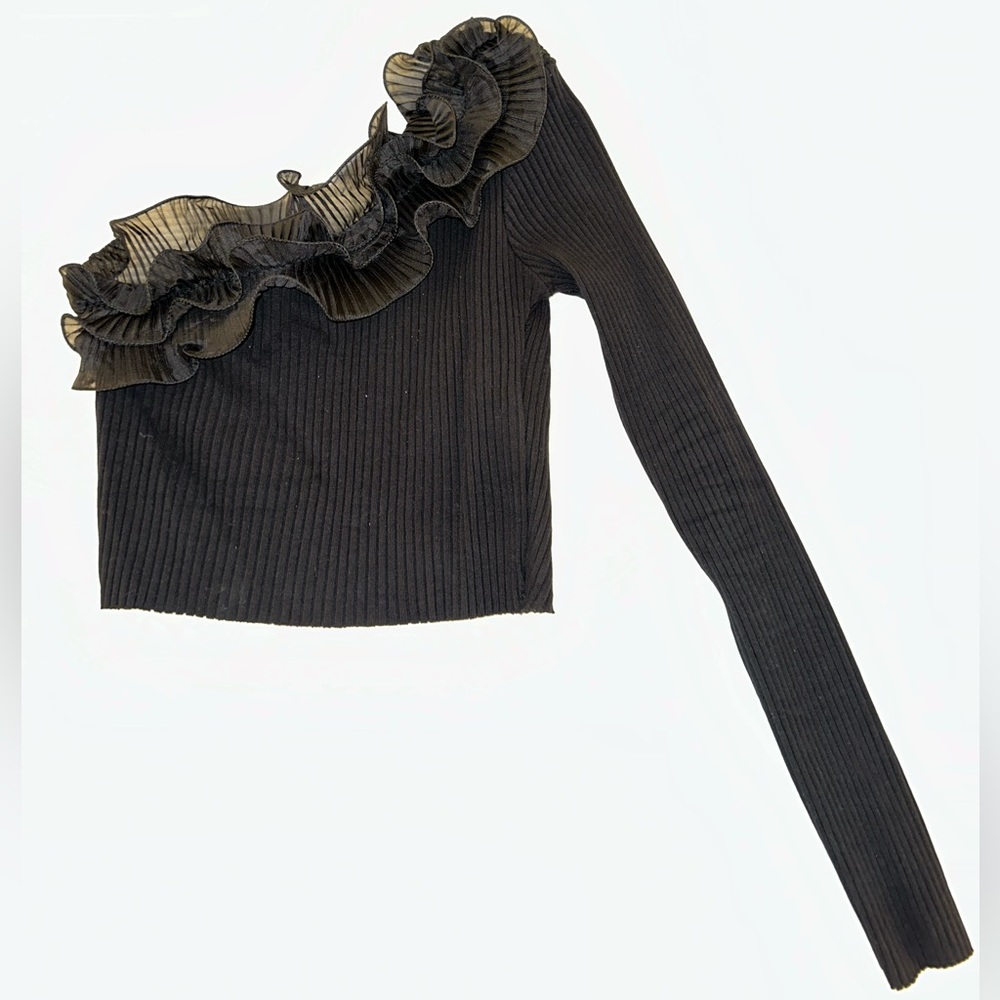 Zara Black Ruffle One Shoulder Crop Top